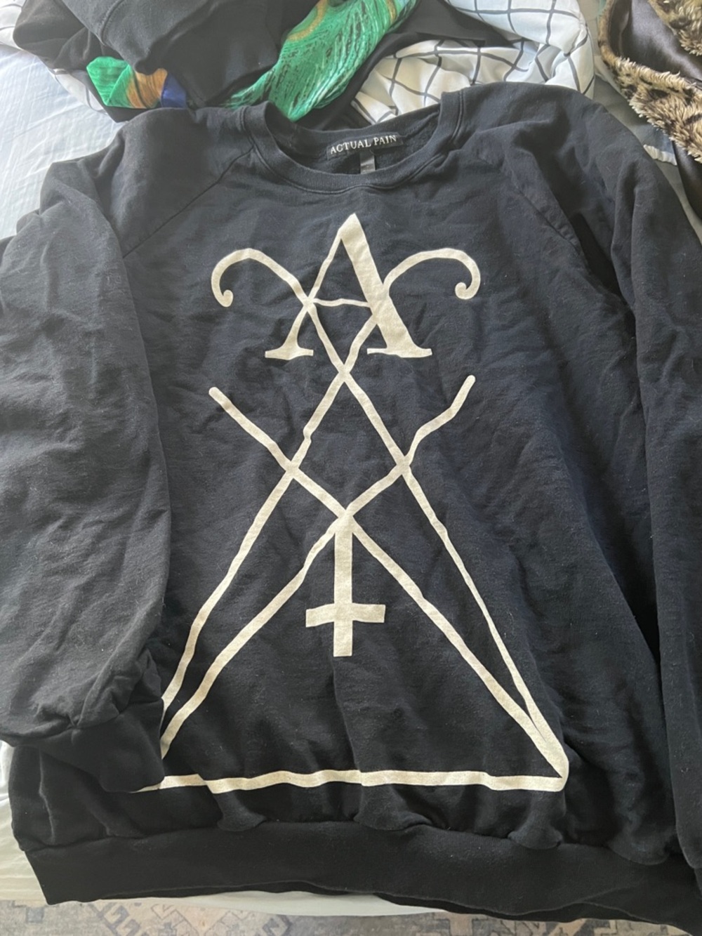 Black Crewneck Sweatshirt with White Symbol Graphic